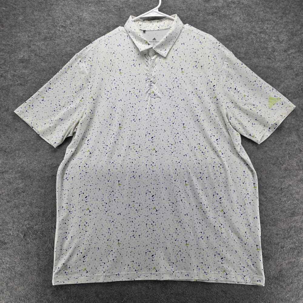 Adidas Polo Shirt Mens XL White Golf Flag Print Parley Ocean Plastic Lightweight